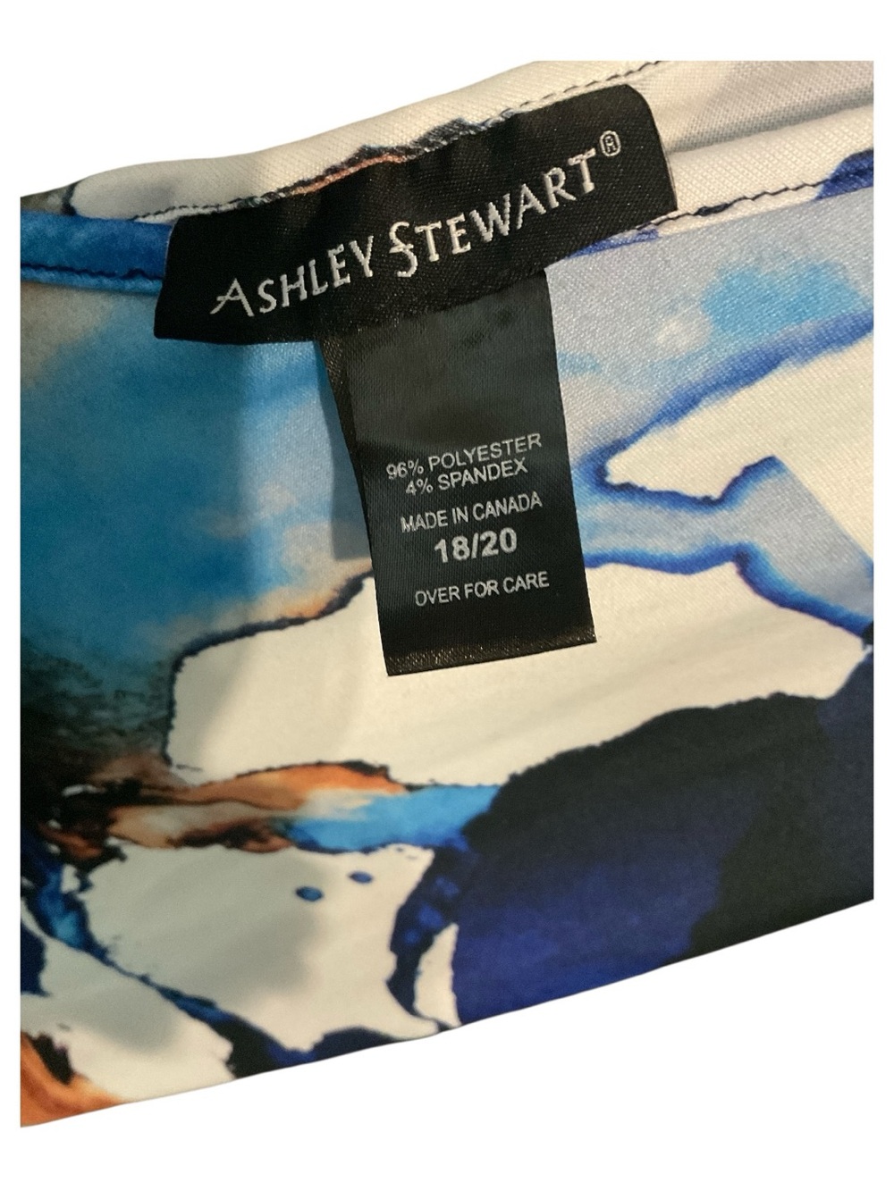 Ashley Stewart Abstract Blue & Rust Midi Dress Plus 18/20 Stretch Preloved A32 - Picture 3 of 4